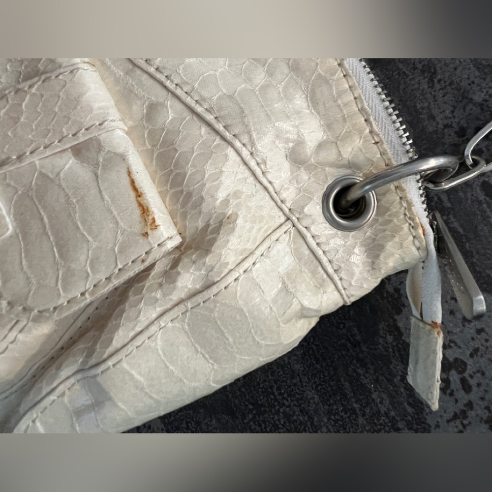 🤍🩶🐍👜BOTKIER White Ecru Python Skin Chain Strap Purse Bag NWT - Picture 8 of 11